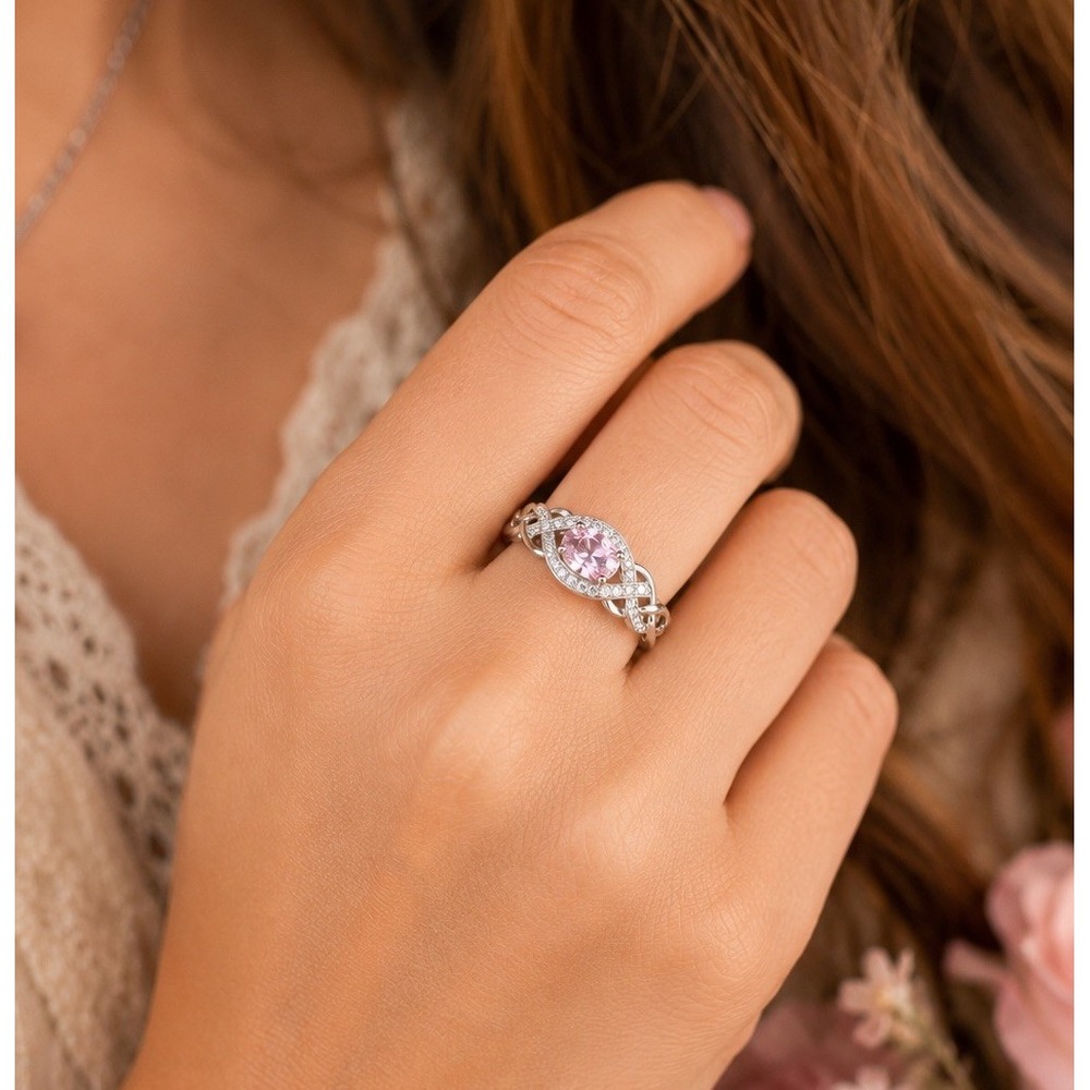Sterling Silver Pink CZ Infinity Halo Ring Size 10 Oval 925